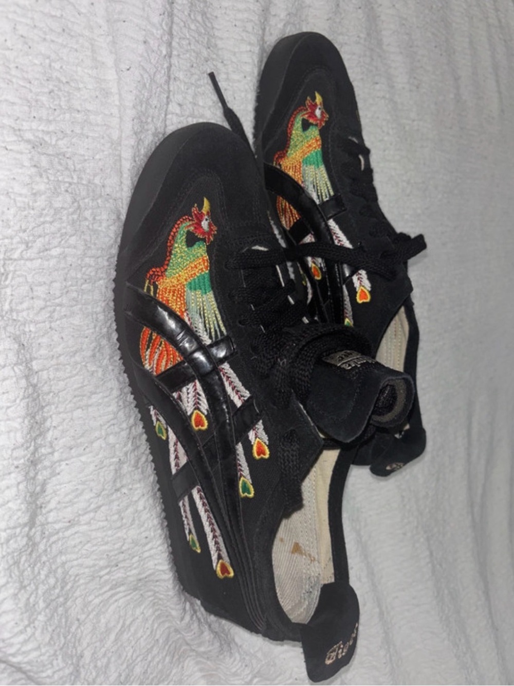 Black Onitsuka Tiger Sneakers with Colorful Embroidered Phoenix